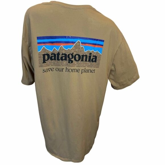 Patagonia Mens SZ L Tan P-6 Logo Responsibili-Tee Organic Cotton Crew Neck Shirt - Picture 5 of 14